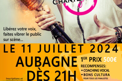 Affiche de la finale du concours de chant ChantEnScène qui aura lieu le jeudi 11 juillet 2024 à Aubagne, sur le cours Foch - Agrandir l'image, fenêtre modale